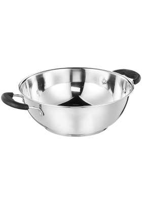 Solimo Amazon Brand Solimo Stainless Steel Kadhai Wok | 3 L | 3.2 Qt | 25 cm | 9.8 Inch | Induction Compatible | Heavy Bottom