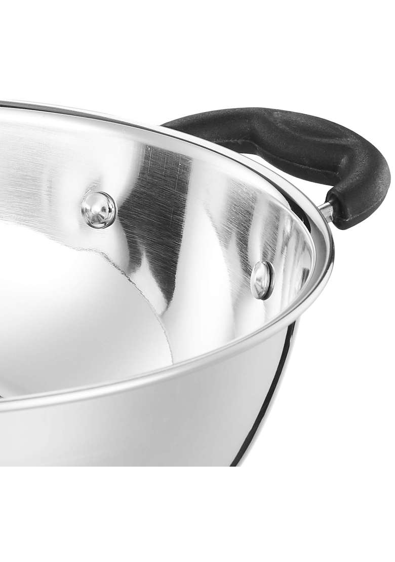 Solimo Amazon Brand Solimo Stainless Steel Kadhai Wok | 3 L | 3.2 Qt | 25 cm | 9.8 Inch | Induction Compatible | Heavy Bottom - Indya