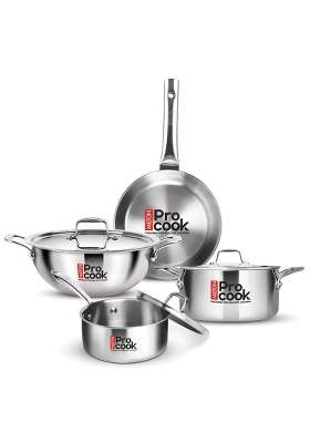MILTON Pro cook Triply Stainless Steel Cookware Set | 2.1 L | 2.2 Qt | 20 cm | 7.9 Inch | 7-Piece Set | Induction Compatible | With Lid