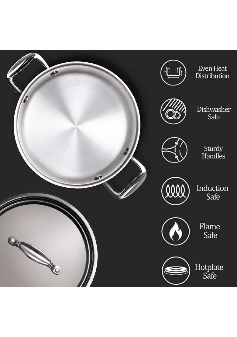 MILTON Pro cook Triply Stainless Steel Cookware Set | 2.1 L | 2.2 Qt | 20 cm | 7.9 Inch | 7-Piece Set | Induction Compatible | With Lid - Indya