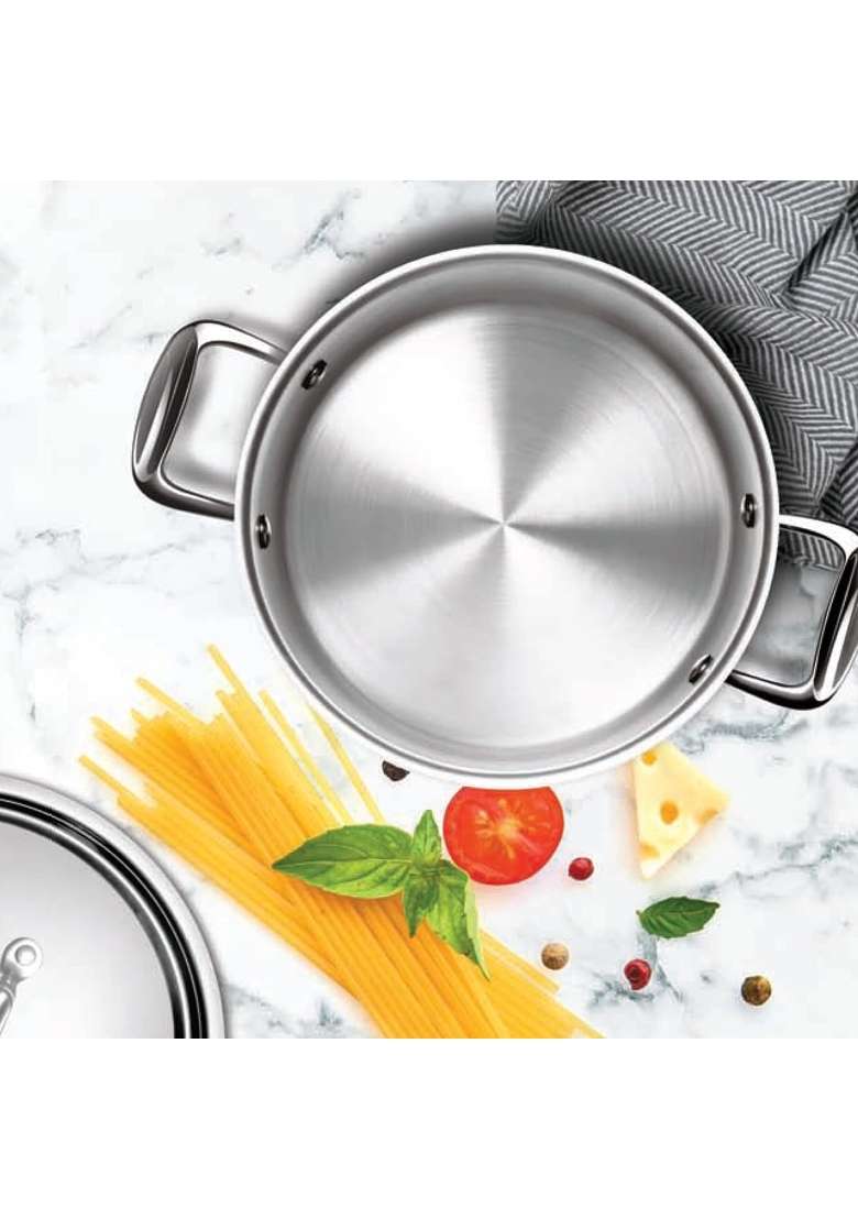 MILTON Pro cook Triply Stainless Steel Cookware Set | 2.1 L | 2.2 Qt | 20 cm | 7.9 Inch | 7-Piece Set | Induction Compatible | With Lid - Indya