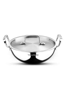 BERGNER BE Essentials Tripro Triply Stainless Steel Kadai Wok | 2.5 L | 2.6 Qt | 24 cm | 9.4 Inch | Induction Compatible