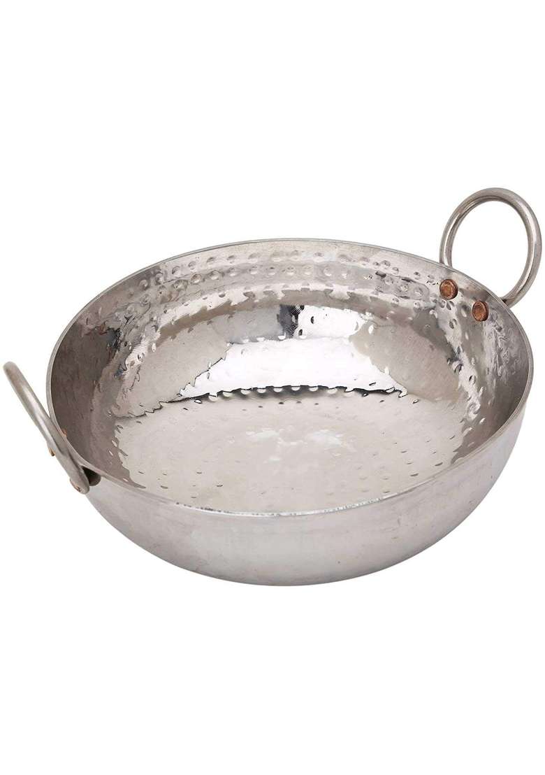 KC Sandwich Bottom Heavy Guage Stainless Steel Hammered Kadhai Wok Cookware | 1500 ml | 50.7 fl oz - Indya