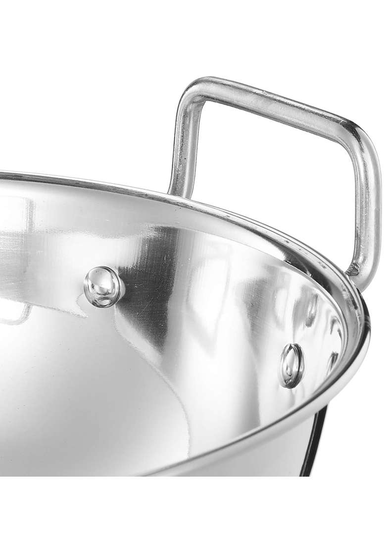 Solimo Amazon Brand Solimo Stainless Steel Induction Bottom Kadhai Wok Set Size | 2 L | 2.1 Qt | 22 cm | 8.7 Inch | 2-Piece Set - Indya