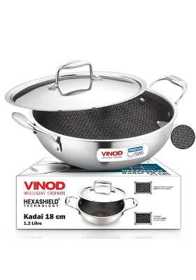 Vinod SAS Pro Platinum Triply Stainless Steel Extra Deep Kadai Wok | 2.5 L | 2.6 Qt | 22 cm | 8.7 Inch | Induction Compatible | PFOA Free