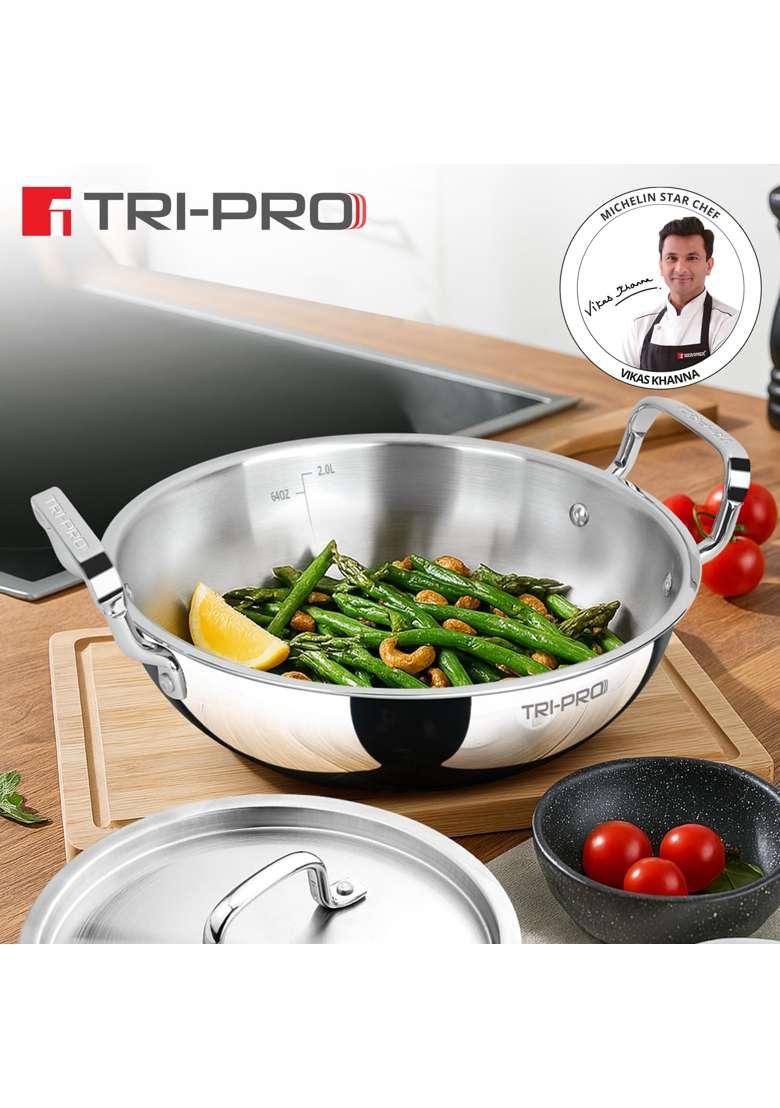 BERGNER TriPro Tri-Ply Stainless Steel | 3 L | 3.2 Qt | 24 cm | 9.4 Inch | Induction Compatible | With Lid - Indya
