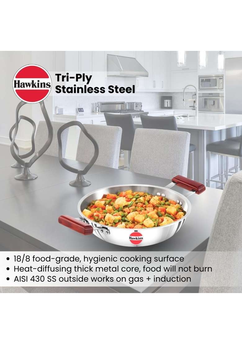Hawkins Deep Fry Pan | 2.5 L | 2.6 Qt | Induction Compatible | Tri-Ply - Indya