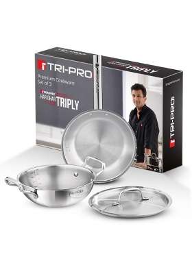 BERGNER TriPro Triply Stainless Steel Cookware Set | 3 L | 3.2 Qt | 24 cm | 9.4 Inch | 3-Piece Set | Induction Compatible | With Lid