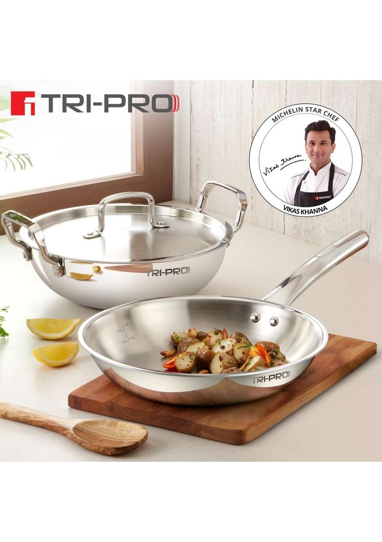 BERGNER TriPro Triply Stainless Steel Cookware Set | 3 L | 3.2 Qt | 24 cm | 9.4 Inch | 3-Piece Set | Induction Compatible | With Lid - Indya