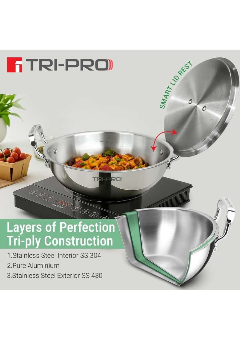 BERGNER TriPro Triply Stainless Steel Cookware Set | 3 L | 3.2 Qt | 24 cm | 9.4 Inch | 3-Piece Set | Induction Compatible | With Lid - Indya