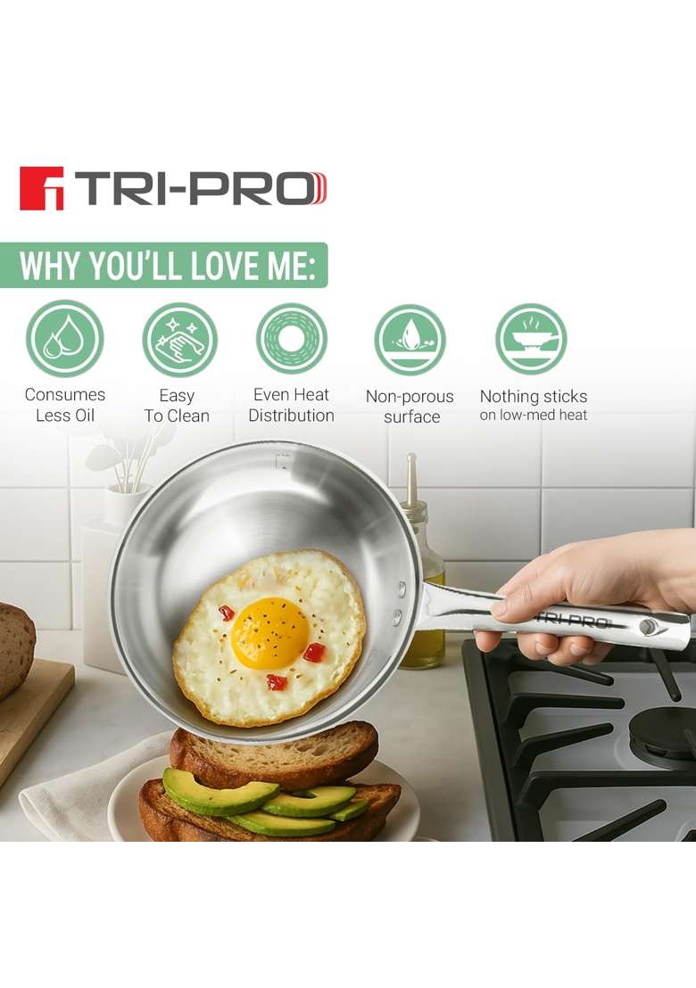 BERGNER TriPro Triply Stainless Steel Cookware Set | 3 L | 3.2 Qt | 24 cm | 9.4 Inch | 3-Piece Set | Induction Compatible | With Lid - Indya