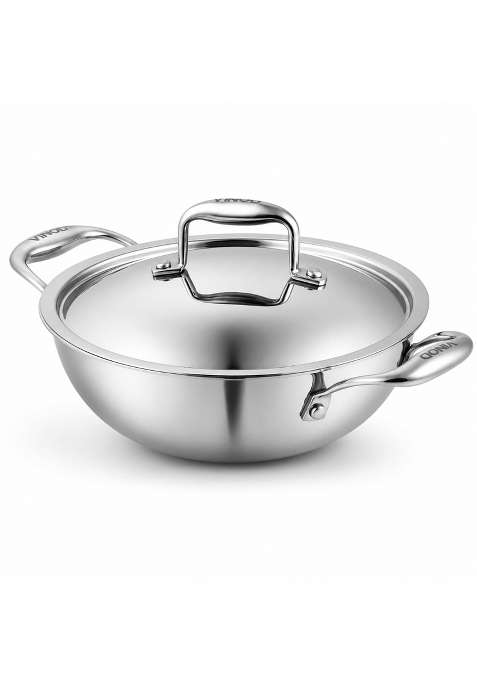 Vinod Platinum Triply Stainless Steel Extra Deep Kadai Wok | 1.2 L | 1.3 Qt | 18 cm | 7.1 Inch