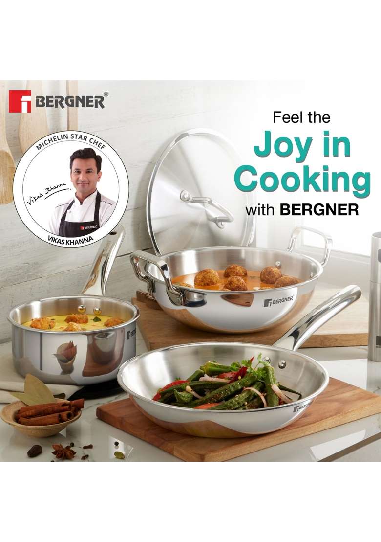 BERGNER TriPro Tri-Ply Stainless Steel Induction Bottom Cookware Set | 2 L | 2.1 Qt | 22 cm | 8.7 Inch | 4-Piece Set - Indya