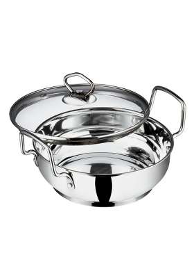 Vinod Stainless Steel Kadhai Wok with Glass Lid | 1.5 L | 1.6 Qt | 18 cm | 7.1 Inch | Induction Compatible | Heavy Bottom