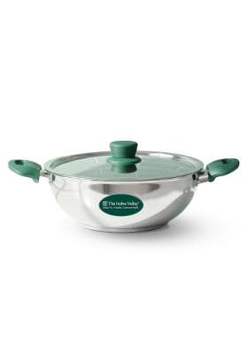 The Indus Valley Stainless Steel Kadai Wok Kadhai with Steel Lid | 3.5 L | 3.7 Qt | 27 cm | 10.6 Inch | Induction Compatible | Non-Toxic