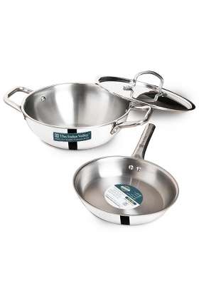 The Indus Valley Triply Stainless Steel Cookware Set | 3 L | 3.2 Qt | 24 cm | 9.4 Inch | 3-Piece Set | Non-Stick | With Lid