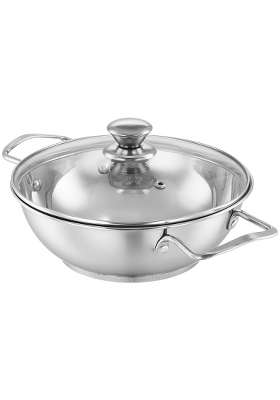 Solimo Amazon Brand Solimo Stainless Steel Kadhai Wok with Glass Lid | 20 cm | 7.9 Inch | Induction Compatible | Rust Resistant