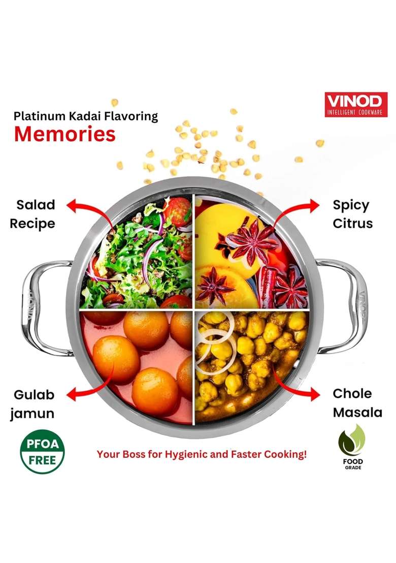 Vinod Triply Stainless Steel Extra Deep Kadai Wok with Glass Lid | 1.8 L | 1.9 Qt | 20 cm | 7.9 Inch - Indya