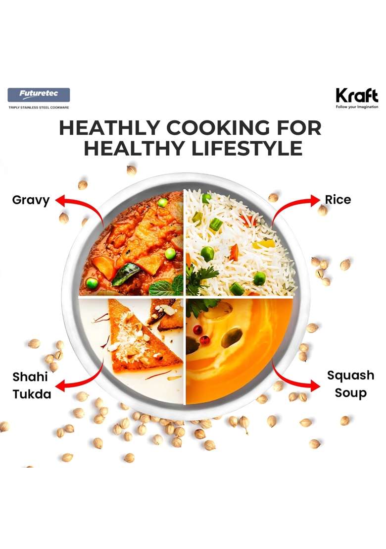 Kraft- follow your imagination Kraft Futuretec Triply Stainless Steel Extra Deep Tasla Deep Pan | 1.5 L | 1.6 Qt | 20 cm | 7.9 Inch - Indya