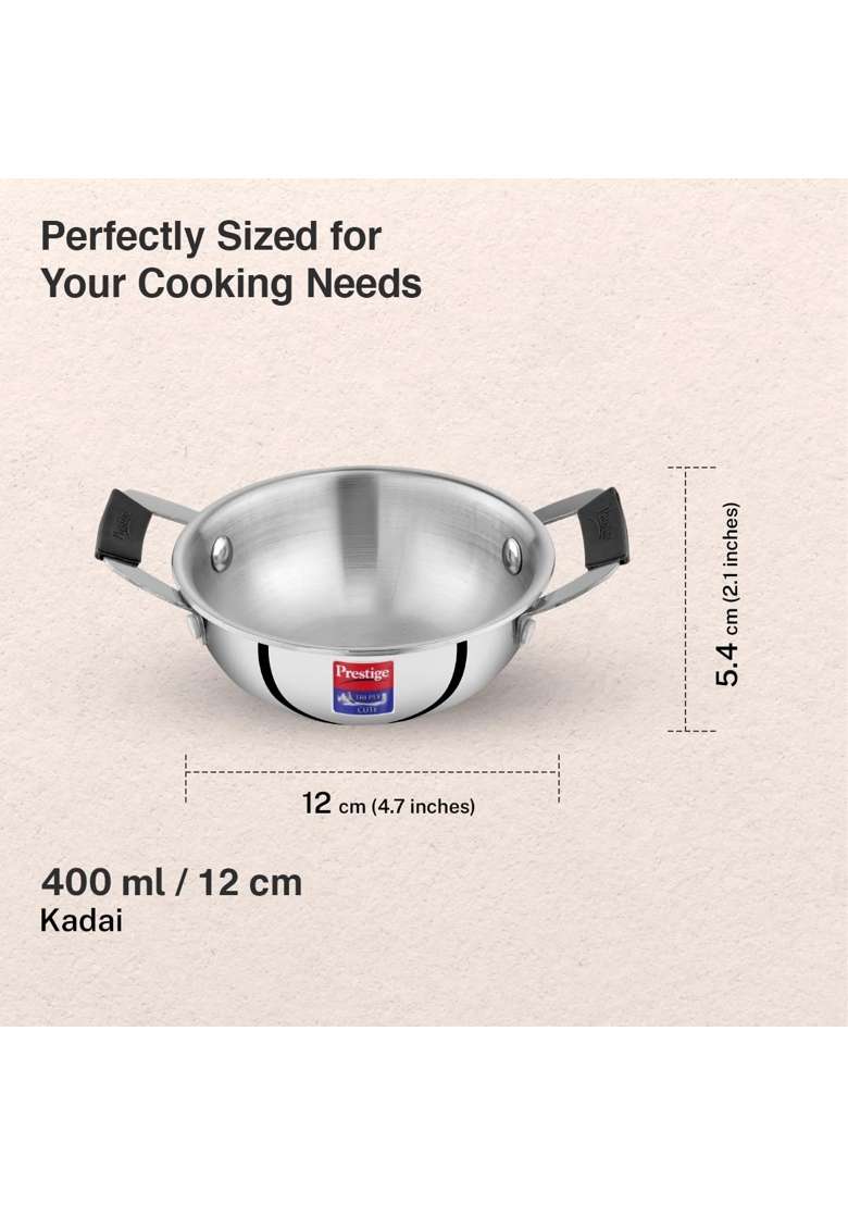 Prestige Tri-Ply Stainless Steel Cute Kadai Wok | 400 ml | 13.5 fl oz | 12 cm | 4.7 Inch | Induction Compatible - Indya