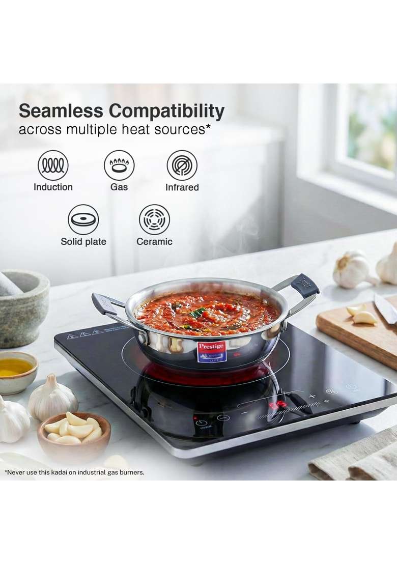 Prestige Tri-Ply Stainless Steel Cute Kadai Wok | 400 ml | 13.5 fl oz | 12 cm | 4.7 Inch | Induction Compatible - Indya