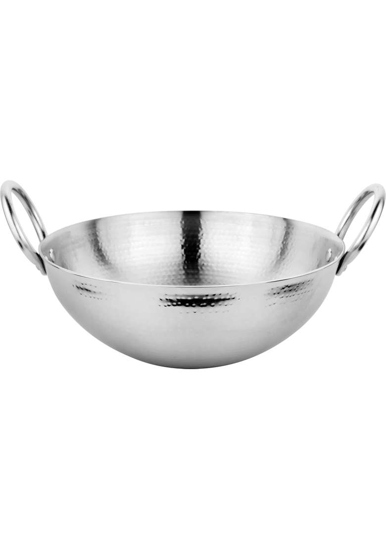 Prabha Round Bottom Stainless Steel Kadhai Wok Heavy Gauge Hammered Kadai | 1 L | 1.1 Qt - Indya