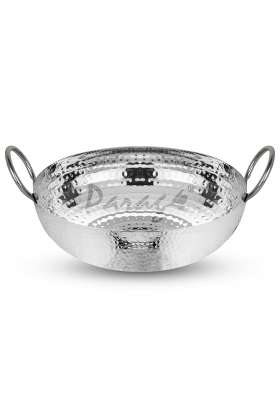 Parage Stainless Steel Hammered Kadhai Wok with Heavy Bottom for Kitchen Utensils | 2 L | 2.1 Qt