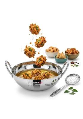 EURO style Triply Deep Frying Kadai Wok - Round Base- Heavyduty- Extra Deep | 1 L | 1.1 Qt | 20 cm | 7.9 Inch