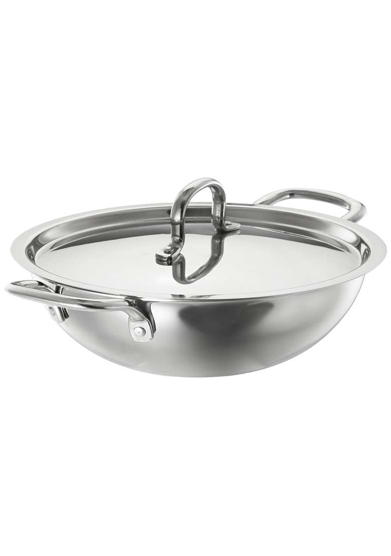 Solimo Amazon Brand Solimo Stainless Steel Triply Kadhai Wok | 24 cm | 9.4 Inch | Induction Compatible - Indya