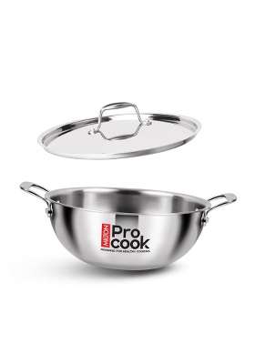 MILTON Pro cook Triply Mini Stainless Steel Kadhai Wok with Lid | 1 L | 1.1 Qt | 16 cm | 6.3 Inch | Induction Compatible