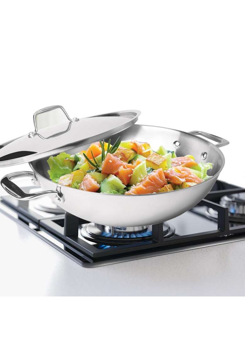 MILTON Pro cook Triply Mini Stainless Steel Kadhai Wok with Lid | 1 L | 1.1 Qt | 16 cm | 6.3 Inch | Induction Compatible - Indya