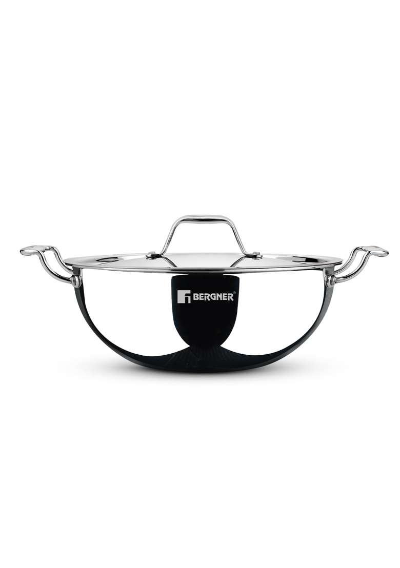 BERGNER Argent Triply | 4.5 L | 4.8 Qt | 26 cm | 10.2 Inch | Induction Compatible | With Lid - Indya