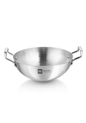 BERGNER BE Essentials TriPly Stainless Steel Extra Deep Kadai Wok | 4 L | 4.2 Qt | 28 cm | 11 Inch