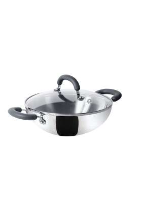 Meyer Trivantage Nickel Free Stainless Steel Triply Kadai Wok | 24 cm | 9.4 Inch | Induction Compatible | With Lid