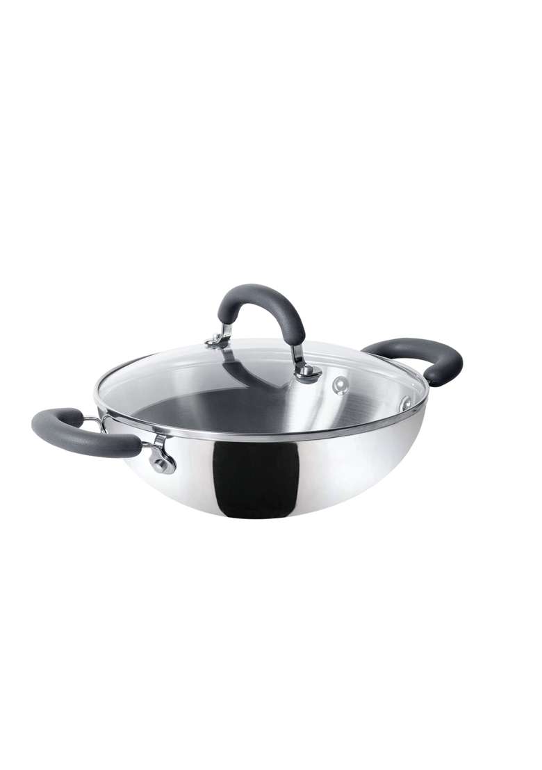 Meyer Trivantage Nickel Free Stainless Steel Triply Kadai Wok | 24 cm | 9.4 Inch | Induction Compatible | With Lid - Indya