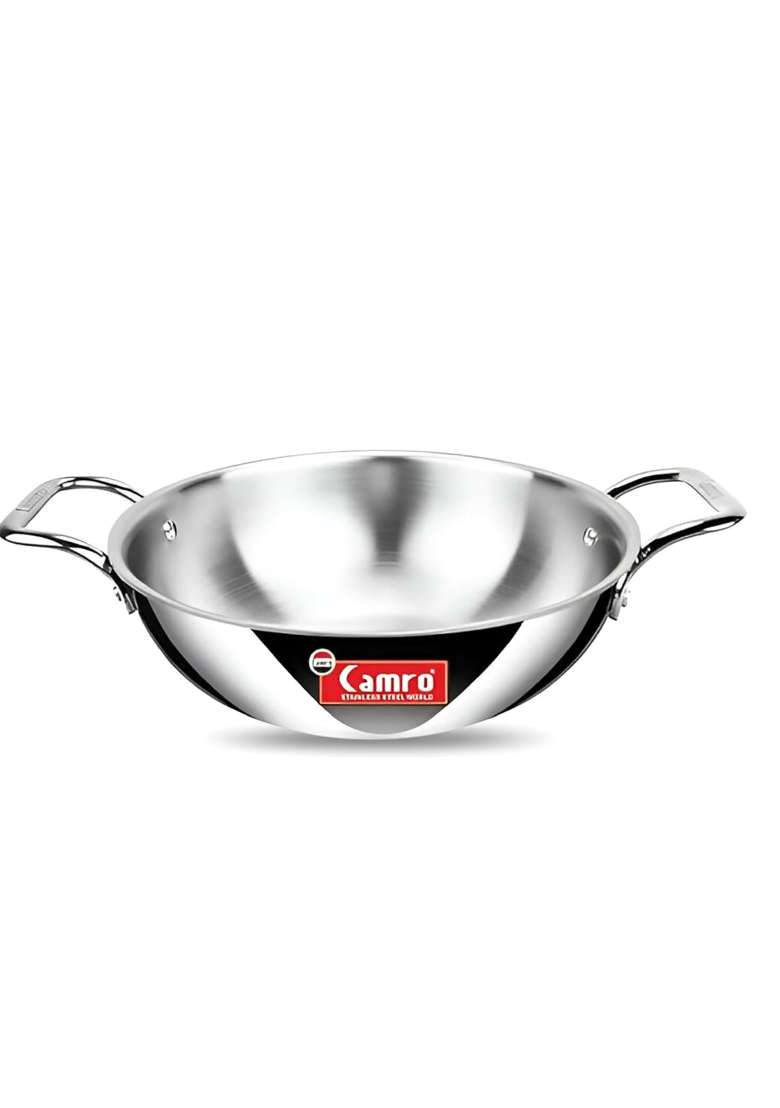 Camro Triply Artisian Kadai Wok | 1 L | 1.1 Qt | 18 cm | 7.1 Inch | Induction Compatible - Indya