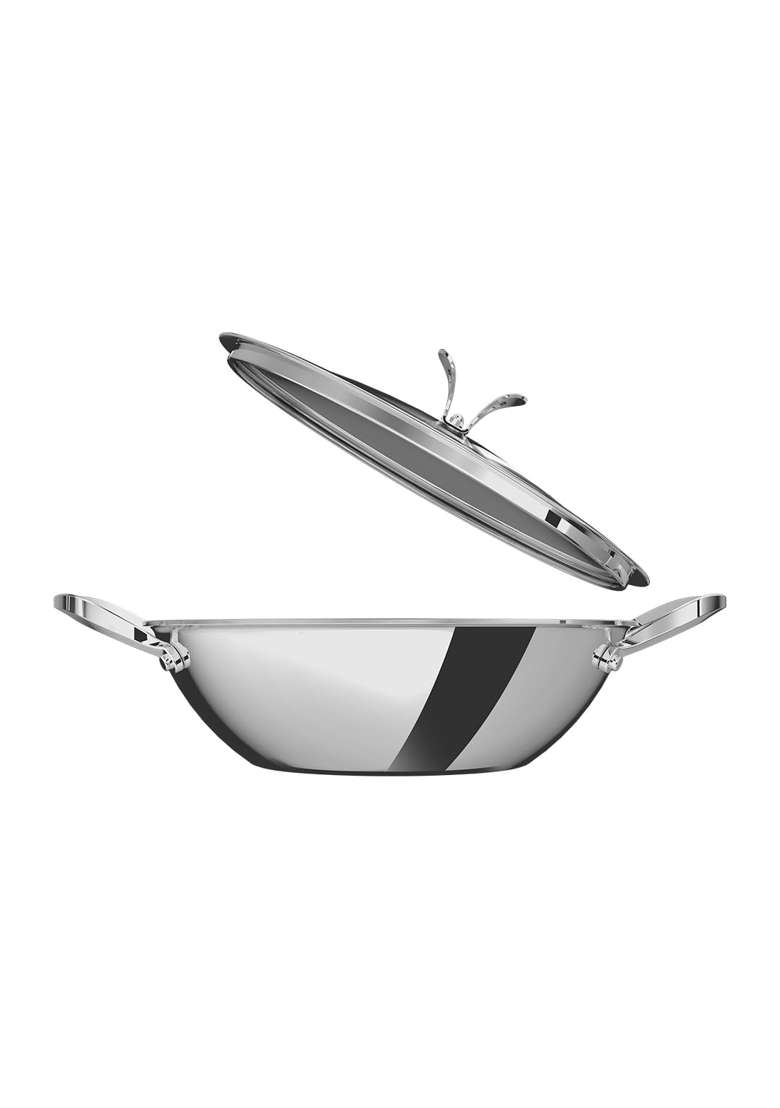 ULTRA Triply Kadai Wok Flat Bottom | 2.5 L | 2.6 Qt | 24 cm | 9.4 Inch | Non-Stick | Food Safe - Indya