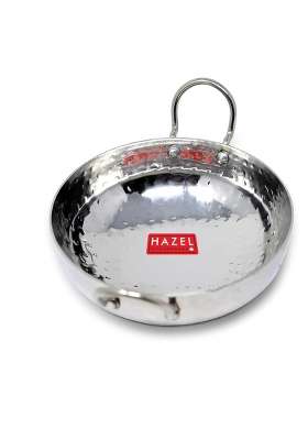 HAZEL Stainless Steel Kadai Wok with Handle I Steel Kadhai | 1 L | 1.1 Qt | Hammered Finish