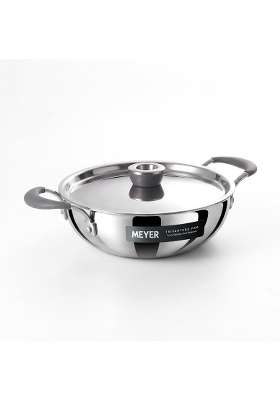 Meyer Trivantage Pro Stainless Steel Triply Kadai Wok | 1.8 L | 1.9 Qt | 20 cm | 7.9 Inch | Induction Compatible | With Lid