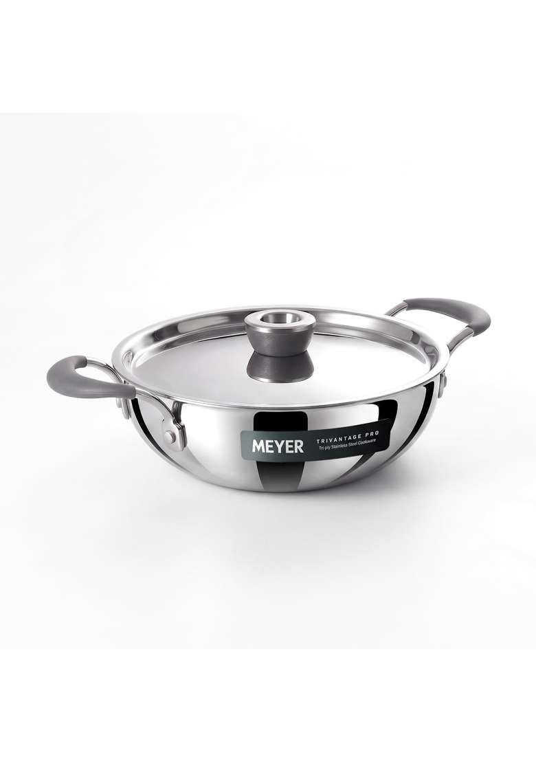 Meyer Trivantage Pro Stainless Steel Triply Kadai Wok | 1.8 L | 1.9 Qt | 20 cm | 7.9 Inch | Induction Compatible | With Lid - Indya