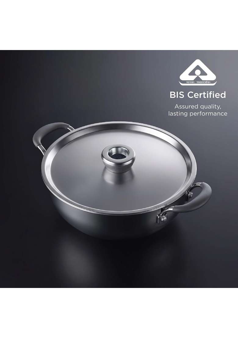 Meyer Trivantage Pro Stainless Steel Triply Kadai Wok | 1.8 L | 1.9 Qt | 20 cm | 7.9 Inch | Induction Compatible | With Lid - Indya