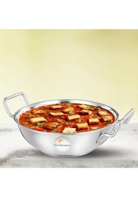 FLIXBLOOM Stainless Steel Heavy Duty Induction Base Kadhai Wok Kadai for Cooking and Serving | 2 L | 2.1 Qt