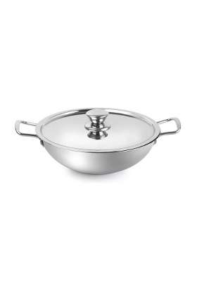 CELLO Steelox Premia Stainless Steel Kadhai Wok with SS Lid | 1.5 L | 1.6 Qt | 22 cm | 8.7 Inch