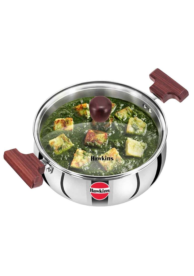 Hawkins Cook N Serve Handi Cooking Pot | 3 L | 3.2 Qt | Induction Compatible | Tri-Ply | With Lid - Indya