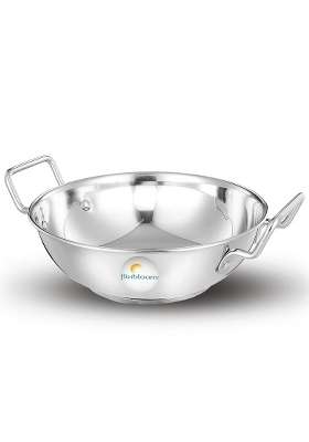 FLIXBLOOM Select Stainless Steel Heavy Duty Induction Base Kadhai Wok Kadai for Cooking | 2.5 L | 2.6 Qt