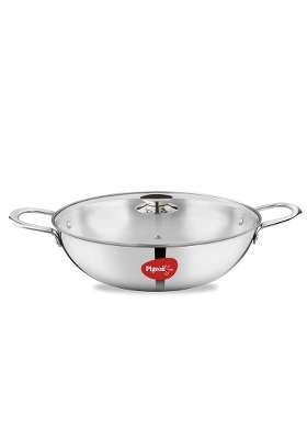 Pigeon Elite Stainless Steel Triply Kadhai Wok | 20 cm | 7.9 Inch | Induction Compatible