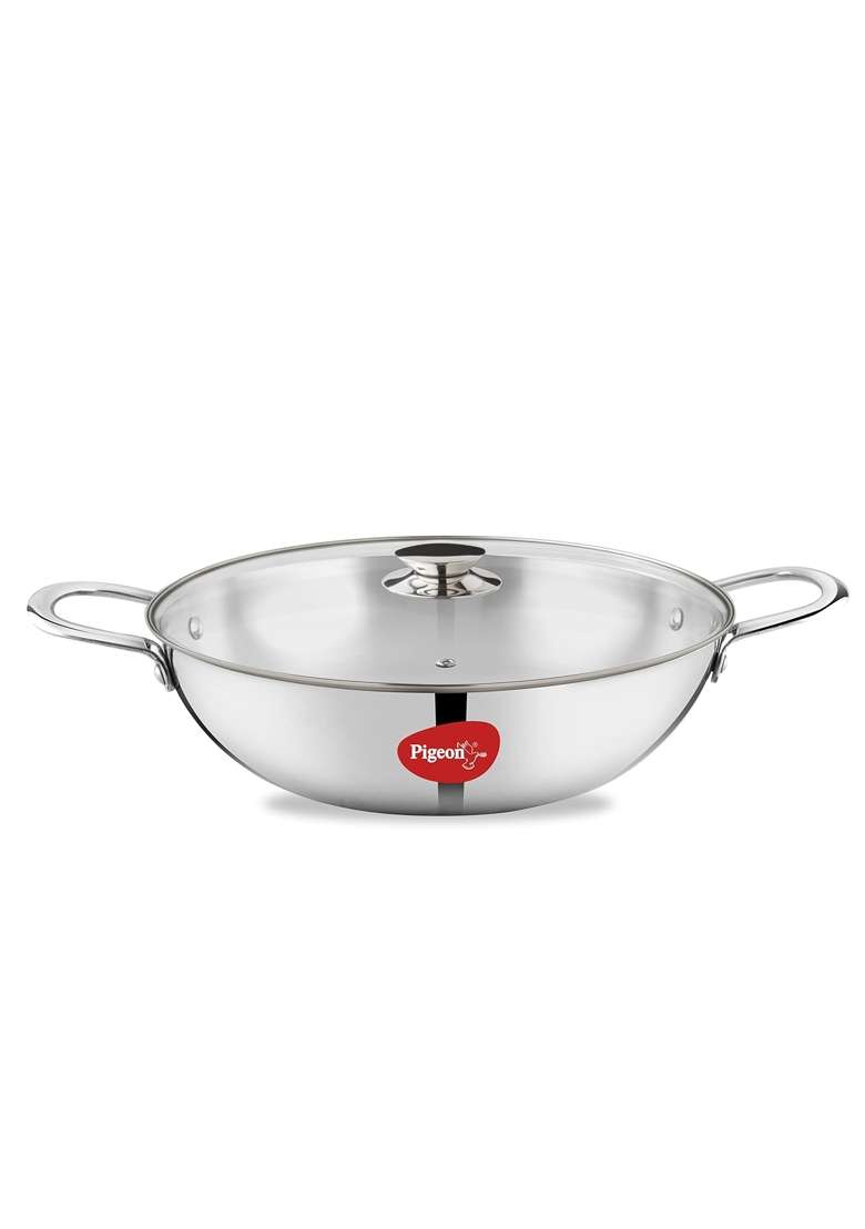 Pigeon Elite Stainless Steel Triply Kadhai Wok | 20 cm | 7.9 Inch | Induction Compatible - Indya