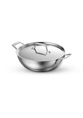 TRAMONTINA Aeion Triply Stainless Steel Kadai Wok with Lid | 1.2 L | 1.3 Qt | 18 cm | 7.1 Inch