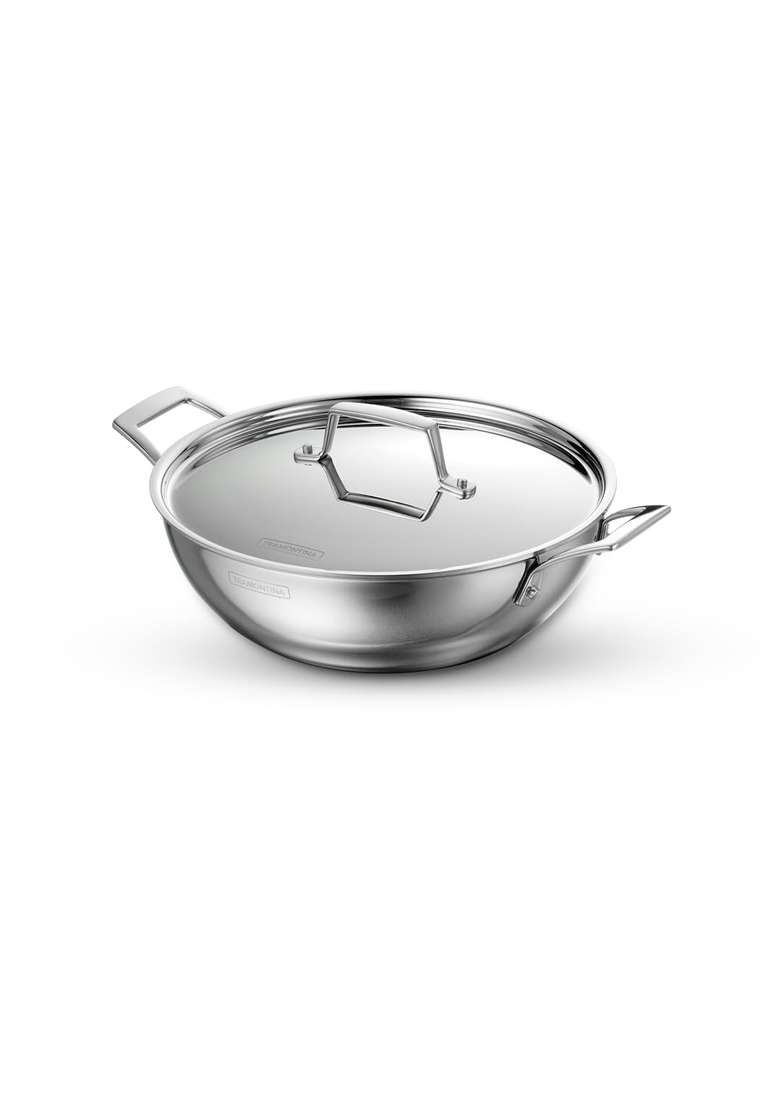 TRAMONTINA Aeion Triply Stainless Steel Kadai Wok with Lid | 1.2 L | 1.3 Qt | 18 cm | 7.1 Inch - Indya