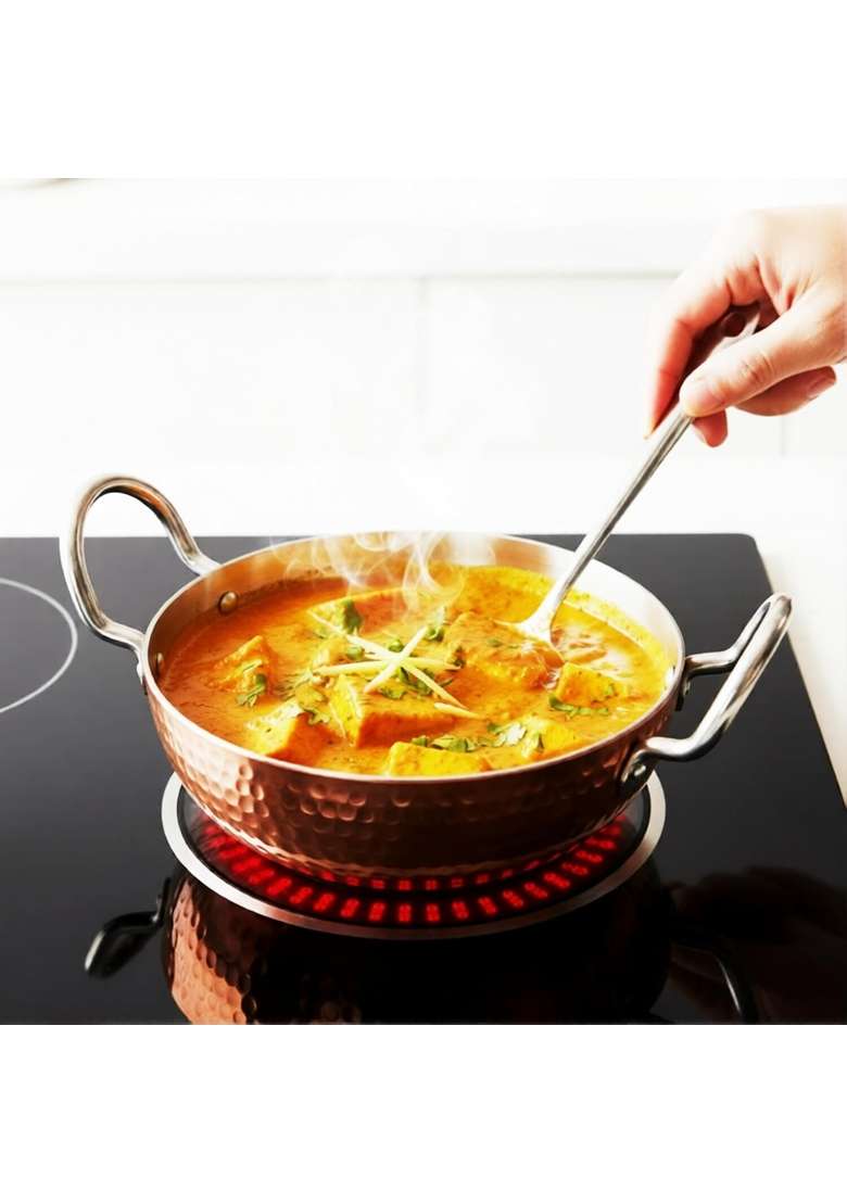 FLIXBLOOM Hammered Kadai Wok with Stainless Steel Lid | 4 L | 4.2 Qt | Induction Compatible | Food Safe - Indya